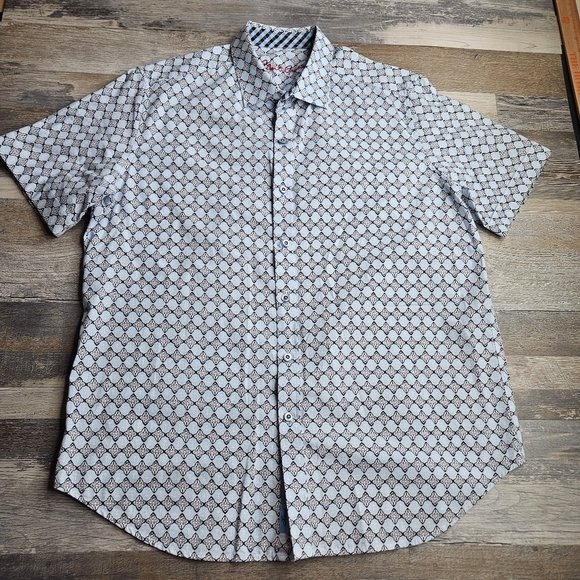 Robert Graham Men's Large Classic Fit Short Sleeve Button Down Shirt Blue